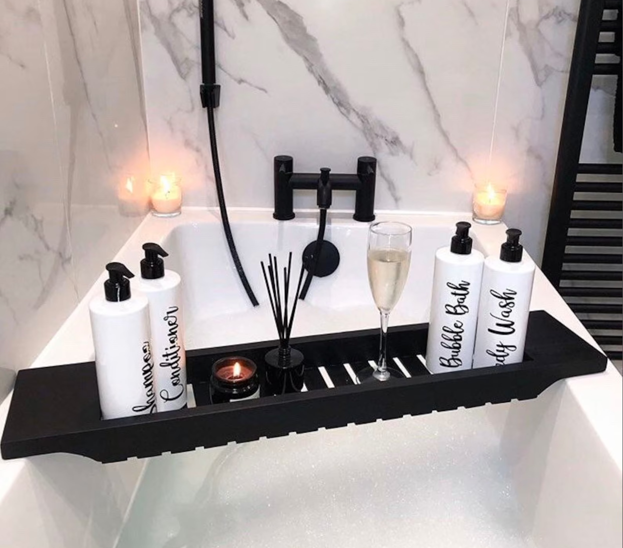 Black Slated Wooden Bath Rack Omnia