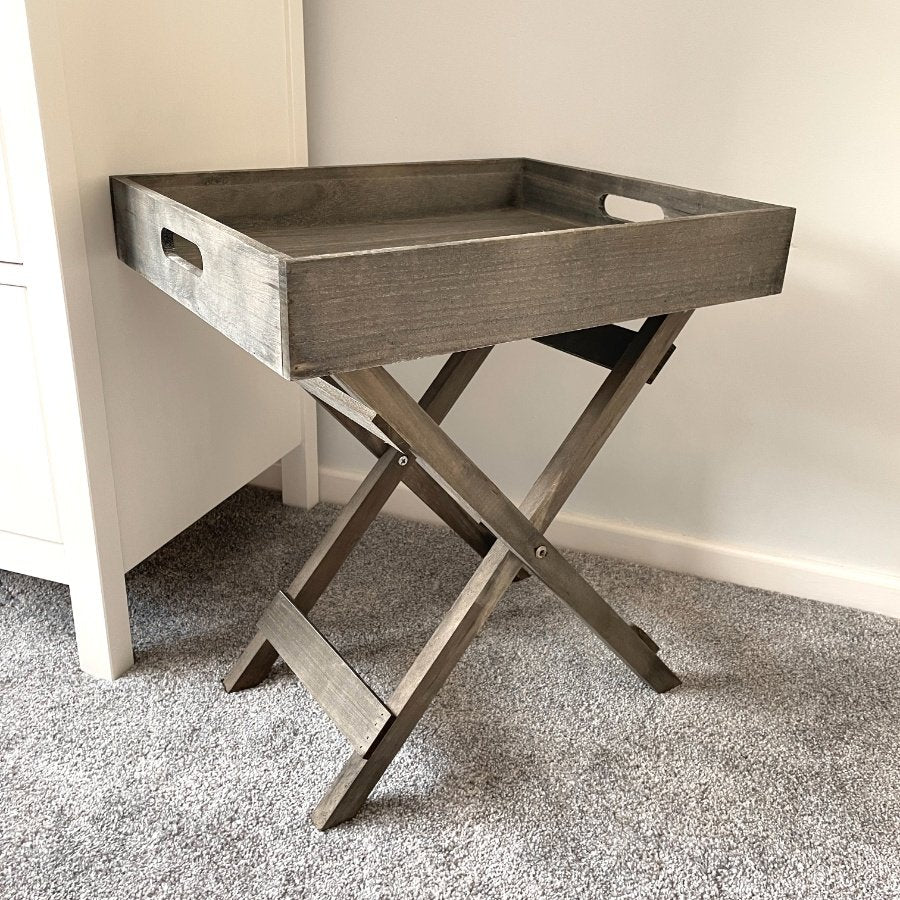 Foldable Grey Distressed Wooden Table Tray
