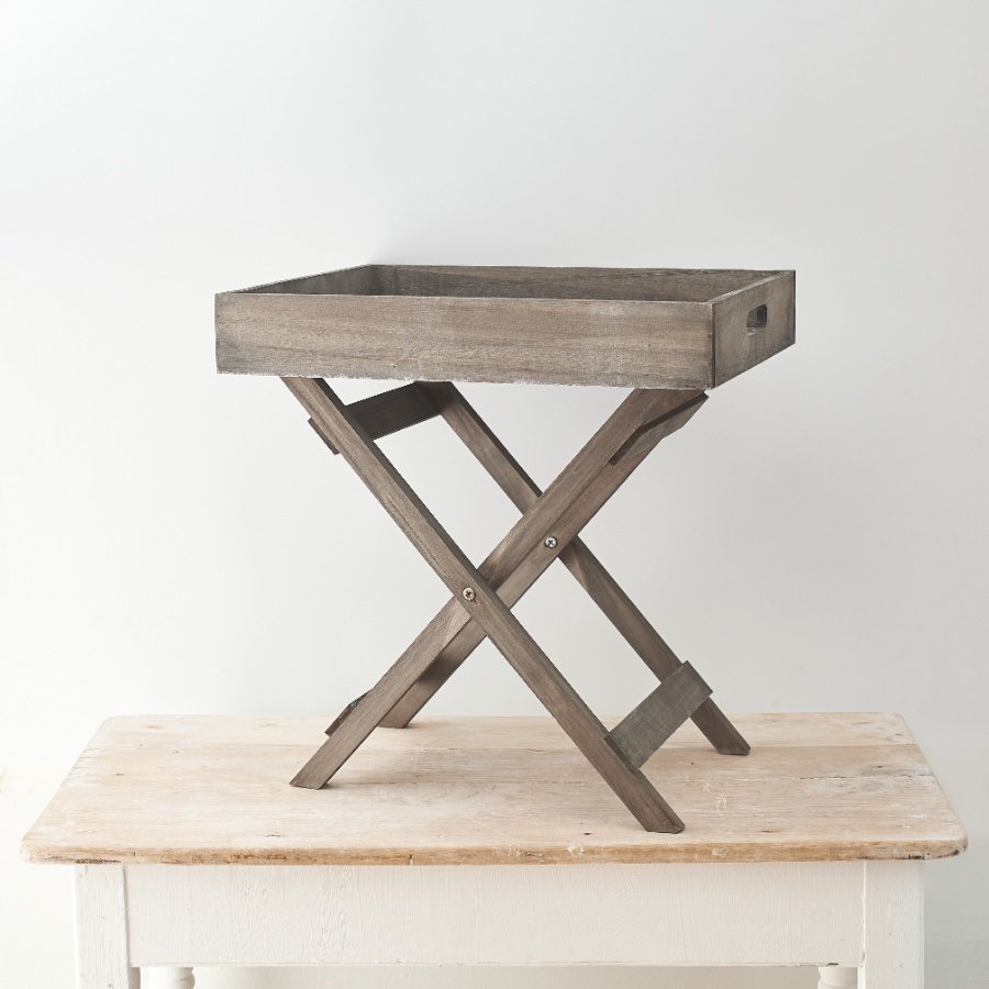 Foldable Grey Distressed Wooden Table Tray