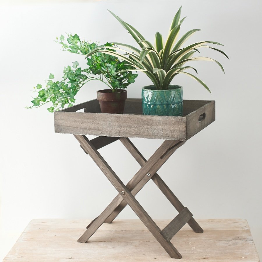 Foldable Grey Distressed Wooden Table Tray