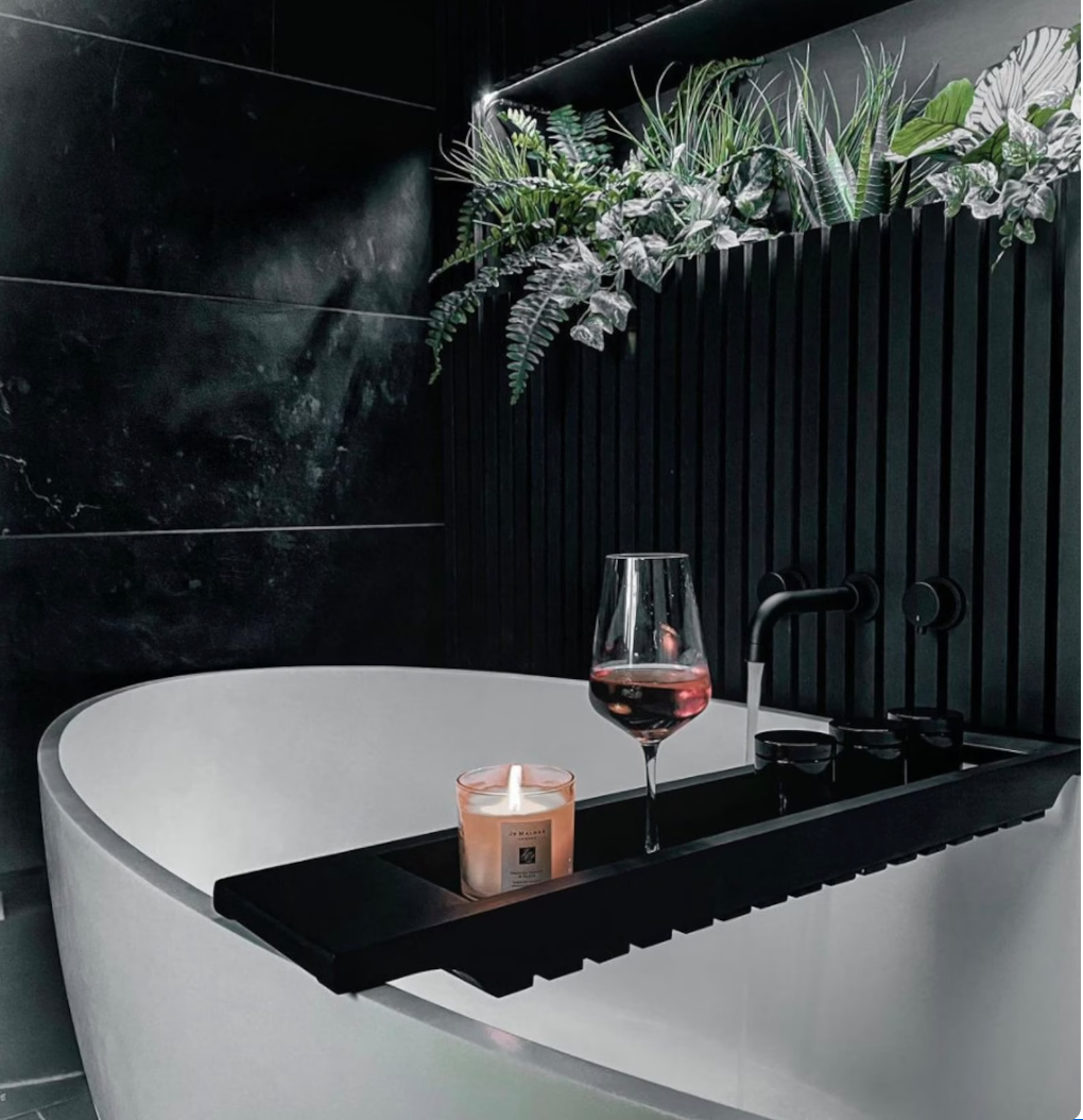 Black Slated Wooden Bath Rack Omnia